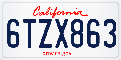 CA license plate 6TZX863