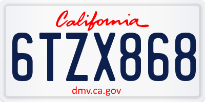 CA license plate 6TZX868