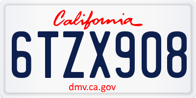 CA license plate 6TZX908