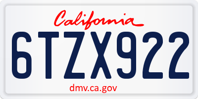CA license plate 6TZX922