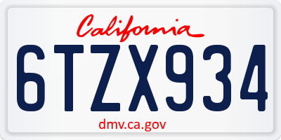 CA license plate 6TZX934