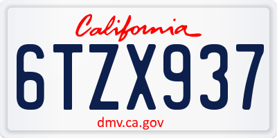 CA license plate 6TZX937