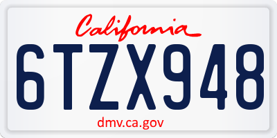 CA license plate 6TZX948