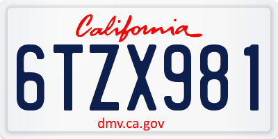 CA license plate 6TZX981
