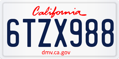 CA license plate 6TZX988