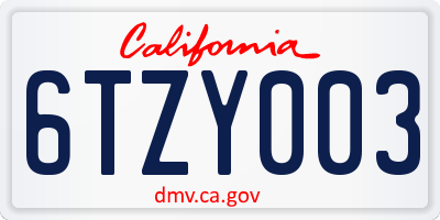 CA license plate 6TZY003