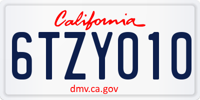 CA license plate 6TZY010