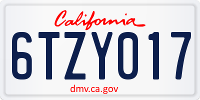 CA license plate 6TZY017