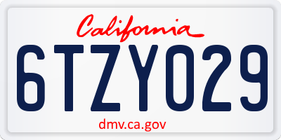 CA license plate 6TZY029