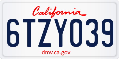 CA license plate 6TZY039