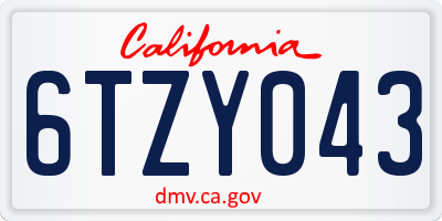 CA license plate 6TZY043
