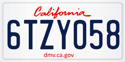 CA license plate 6TZY058