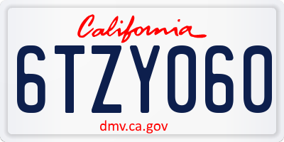 CA license plate 6TZY060