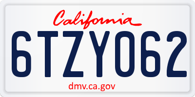 CA license plate 6TZY062