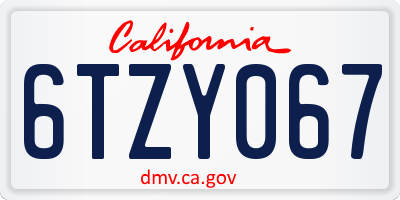 CA license plate 6TZY067