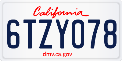 CA license plate 6TZY078