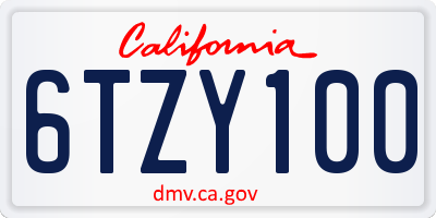 CA license plate 6TZY100