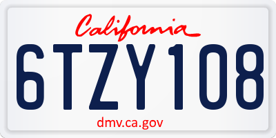 CA license plate 6TZY108
