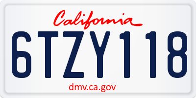 CA license plate 6TZY118