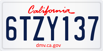 CA license plate 6TZY137