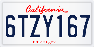 CA license plate 6TZY167