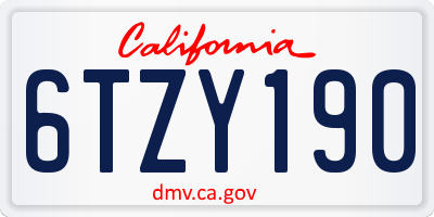 CA license plate 6TZY190