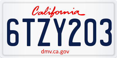 CA license plate 6TZY203