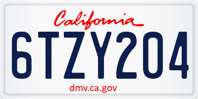 CA license plate 6TZY204