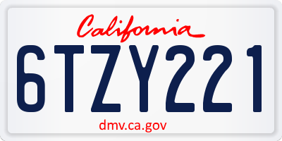 CA license plate 6TZY221