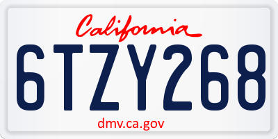 CA license plate 6TZY268