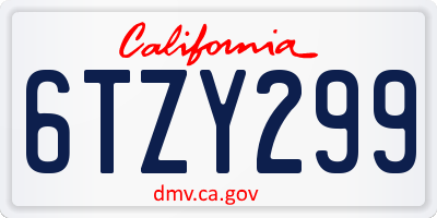 CA license plate 6TZY299