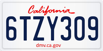 CA license plate 6TZY309