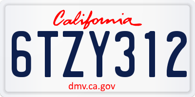 CA license plate 6TZY312