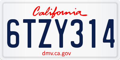 CA license plate 6TZY314