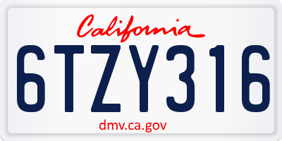 CA license plate 6TZY316