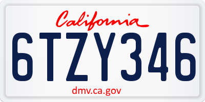 CA license plate 6TZY346
