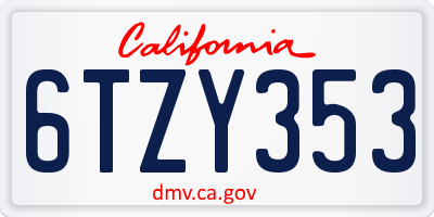 CA license plate 6TZY353