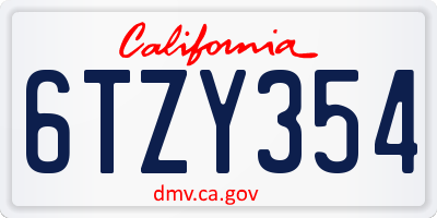CA license plate 6TZY354