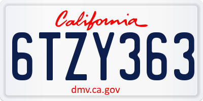 CA license plate 6TZY363