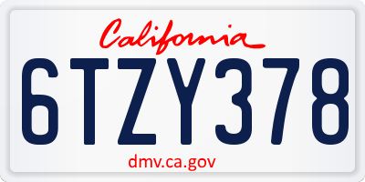 CA license plate 6TZY378