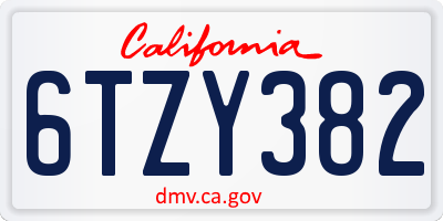 CA license plate 6TZY382