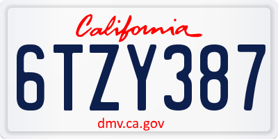 CA license plate 6TZY387