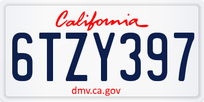 CA license plate 6TZY397
