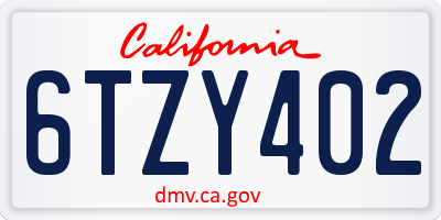 CA license plate 6TZY402