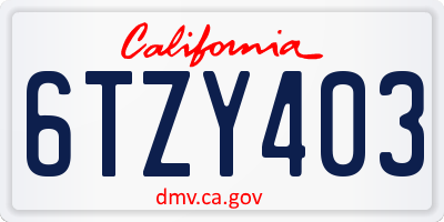 CA license plate 6TZY403