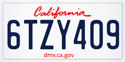 CA license plate 6TZY409