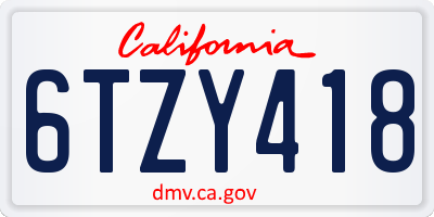 CA license plate 6TZY418