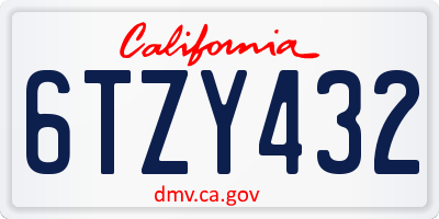 CA license plate 6TZY432