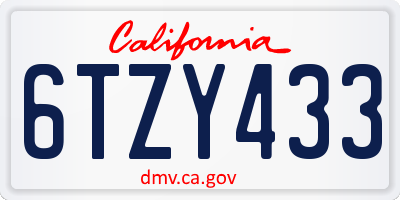 CA license plate 6TZY433