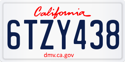 CA license plate 6TZY438